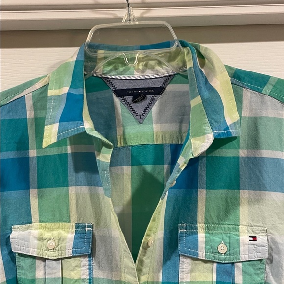 Tommy Hilfiger Green and Blue Plaid Button-Up Shirt size L - Picture 3 of 4
